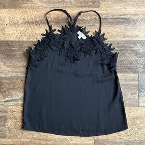 Macaron Chiffon Racerback Camisole With Lace Appliqué Black Small